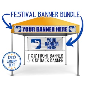 TWO Personalized Tent Banners, Front 1x11 & Back 3x10 Signs That Fit Most Standard Canopy Banner Space of 12x12 Canopy Tent Festival Banner