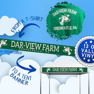 Custom Front Tent Banner, Standard Canopy Vinyl Banner Space with Logo and/or Business Name, Value & Budget Friendly 13oz. Festival Banner