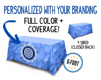 6-Foot Personalized Logo Tablecloth | 4 Sided Custom Table Throw for Craft Shows, Festivals and/or Trade Shows with Full Color and Coverage