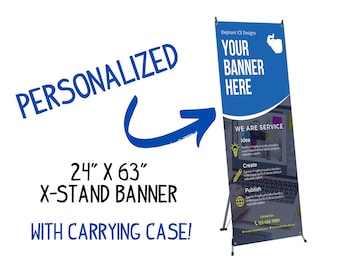 24" x 63" Personalized X-Stand Stand-up Banner, a Free Sanding Custom Vertical Display for your Logo, Business or Event, easy to Pop Up