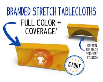 6-foot Personalized Logo Stretch Tablecloth | Custom Table Throw for Craft Shows, Festivals and/or Trade Shows with Full Color and Coverage