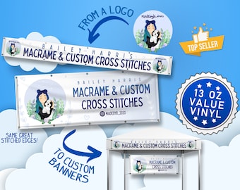 Custom Tent Banner Bundle with TWO Personalized Tent Vinyl Banners with Logo and/or Business Name, Value & Budget Friendly 13oz. Show Banner