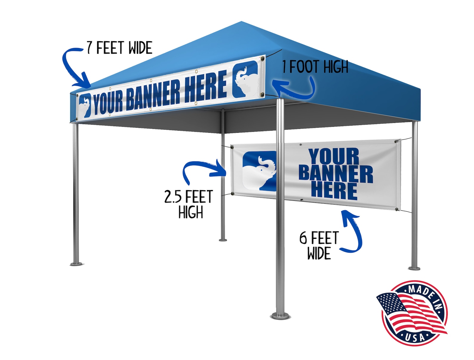 TWO Personalized Tent Banners, Front 1x7 and Back 2.5x6 Signs That Fit