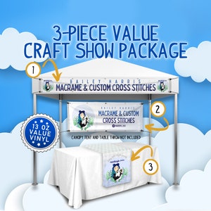 3-Piece Custom Value Craft Show Package, Front 1x9 Banner, Back 3x8 Sign and 2x6 Table Runner, Fits Most Standard Festival 10x10 Canopy Tent