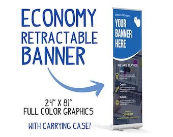 24" x 81" Economy Retractable Banner Stand | Portable Roll Up Display | Vendor Event Sign | Curl-Free Fabric or Vinyl Print