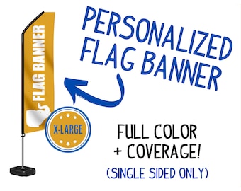 16 foot Feather Flag for Sidewalk or Ground Advertising with Full Color Personalized Graphics, Extra Large Single Sided Flag