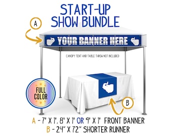 Custom Start-up Show Bundle: Personalized Canopy Banner & Logo Table Runner for Business Display, Pop-Up Shops, and Farmer's Markets