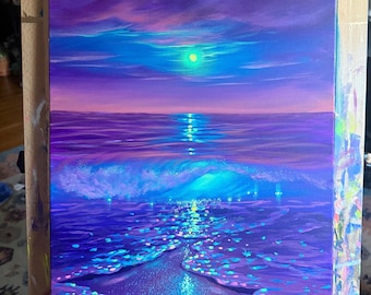 Origineel acrylverfschilderij op dik, verhoogd canvas van 16 x 20 inch: "Het licht tussen de golven".