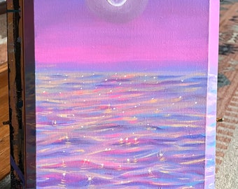 acrylic 9 by 12 slanted canvas "celestial moon"