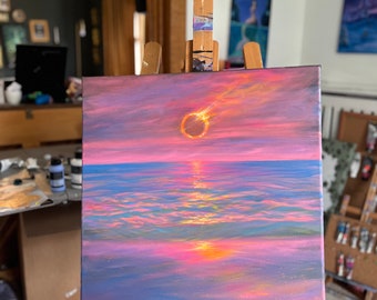 The sun and the moon original acrylic painting 20 by 20 inches “