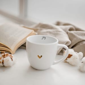 Mug 300 ml, porcelain mug, large coffee mug, handpainted pottery, tea accessories, gift for friend, huge coffee cup - Joy GOLDEN HEART