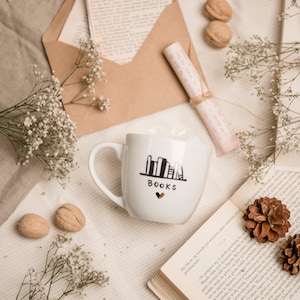 Porcelain mug for books lover 300 ml - Books GOLDEN HEART