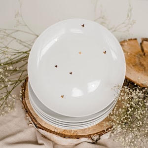 Dinner plate 24 cm, modern tableware, romantic dining, premium porcelain for home, large gold and white dinner plate - GOLDEN HEARTS