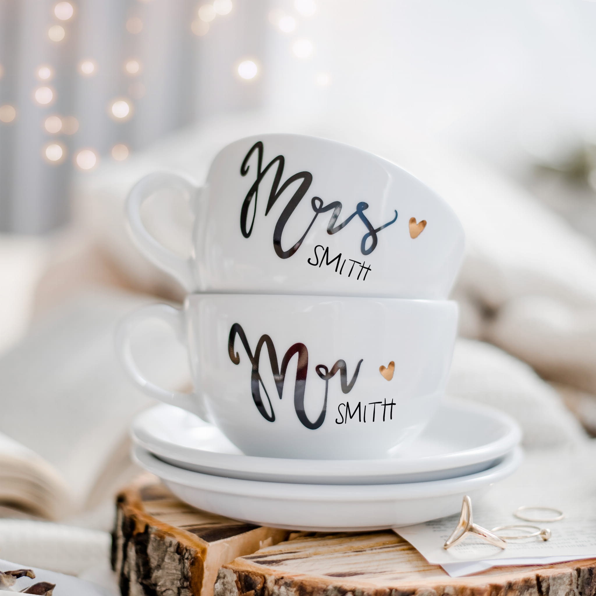 Set of Cups With Saucers Wedding Personalized Gift Tea Set for Couple. Set for Just Married Mrs Mr With Personalized Name GOLDEN HEART Etsy