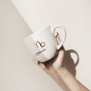 Large coffee mug, handpainted mug, luxury gift for her / him, porcelain mug with gold, Mug 300 ml - BACK, zodiac sign - Capricorn