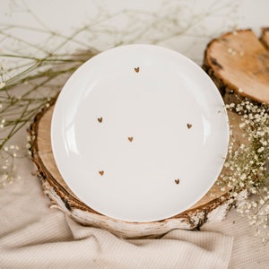 Dessert and breakfast plate 20 cm, white porcelain with gold decor, modern dining, luxury tableware for breakfast  - GOLDEN HEARTS