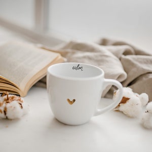 Coffee lover white porcelain mug 300 ml - Calm GOLDEN HEART