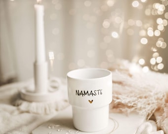 Mug without handle 300 ml - Namaste GOLDEN HEART gift for friend, white tableware, gift for tea lover, huge cup