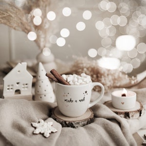 Mug 300 ml - Make a wish GOLDEN STARS tea accessories, gift for friend, white tableware, gift for tea lover, huge cup, christmas gift