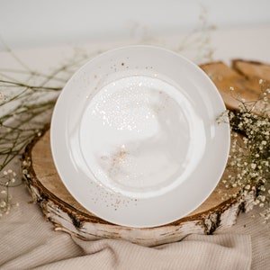 Premium porcelain for home, large gold and white dinner plate 24 cm, modern tableware, romantic dining, table decor - FLECKED WITH GOLD