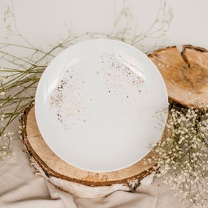 Luxury tableware for breakfast, dessert and breakfast plate 20 cm, white porcelain with gold decor, modern dining  - FLECKED WITH GOLD