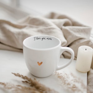 Tea accessories, gift for friend, , huge coffee cup, porcelain mug, large coffee mug, handpainted mug 300 ml - I love You more GOLDEN HEART