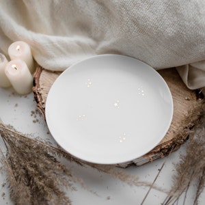Elegant dessert and breakfast plate 20 cm, white porcelain with gold decor, minimalistic dining, breakfast tableware - GOLDEN STARS