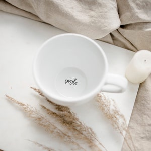 Large coffee mug, handpainted mug, tea accessories, gift for friend, 500 ml mug - GOLDEN Heart + Smile Writing on the bottom
