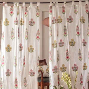 Guldasta Cypress Poppy Blockprint Sheer Curtains,Cotton curtains,Sheer panels,Curtains boho,pack of 1,Blockprint curtains,window panels