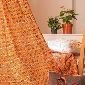 Orange Jaipuri Buti curtains, Cotton curtains, Curtains floral ,curtain panels, Blockprint curtains, Orange Panels, Customization available