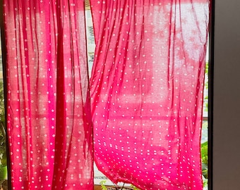 Pink Bandhani Tie Dye Semi sheer curtains,Cotton curtains,Curtains boho, pink batik curtain panels, Hand Dyed curtains, door panels