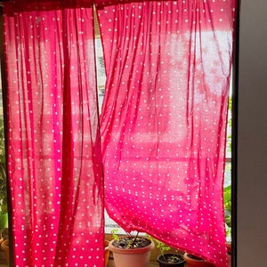 Pink Bandhani Tie Dye Semi sheer curtains,Cotton curtains,Curtains boho, pink batik curtain panels, Hand Dyed curtains, door panels