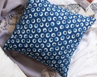 Indigo Polka Dot Blockprint Cushion No chemicals, Natural handmade cushion, Cotton cushion cover, stripe cushion, made in india
