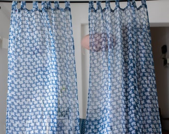 Indigo Flower Kota Doria Curtain, Cotton Curtains, Tie Dye Panels, Bohemian Curtains, Custom Sizes available, breezy curtains,pack of 1