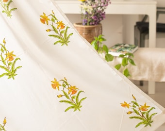 Floral Yellow and Green sheer curtains, pack of 1, soft fabric,Sheer panels,Curtains boho,curtain panels,Blockprint curtains,window panels