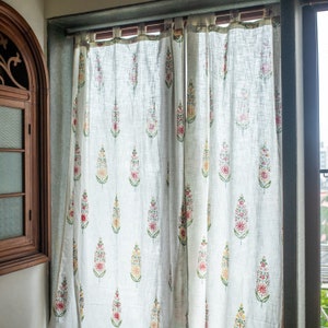 Saanjh Multi Cypress Blockprint Sheer Curtain,Cotton curtains,Sheer panels,Curtains boho,pack of 1,Blockprint curtains,window panels