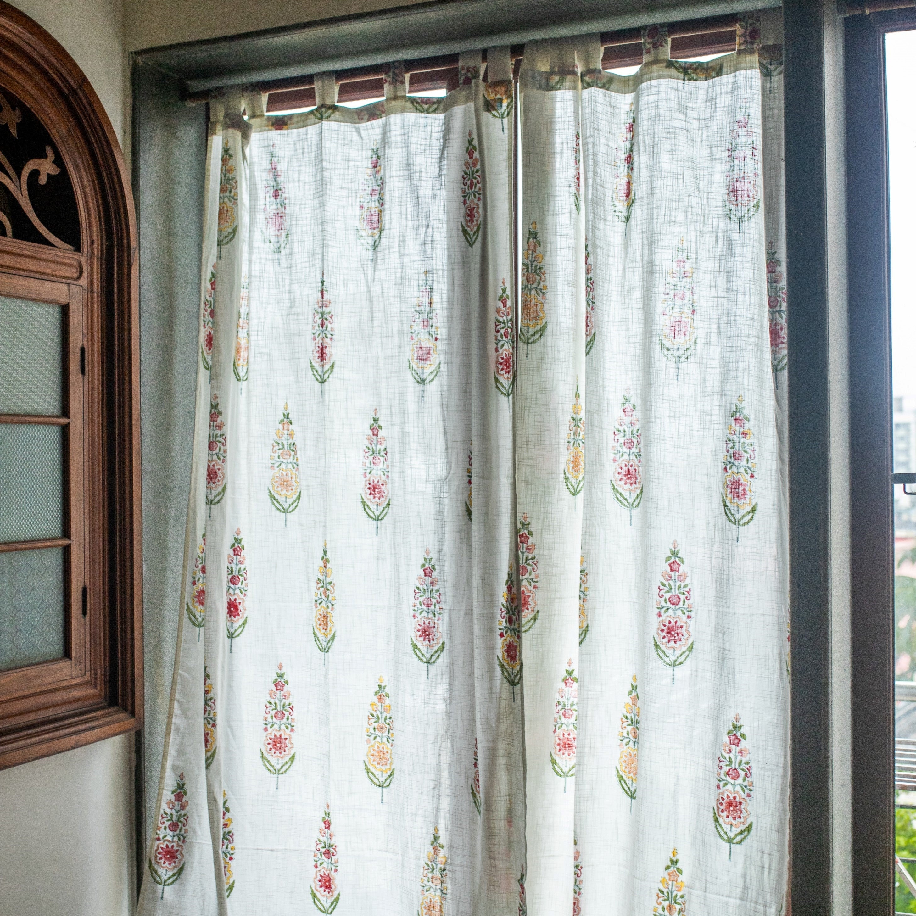 Saanjh Multi Cypress Blockprint Sheer Curtain,cotton Curtains