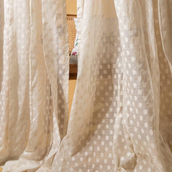 Off White Floral Handloom Curtain, Sheer Curtains for living room, Curtains for bedroom, Window curtains, Door curtains, Indian curtains