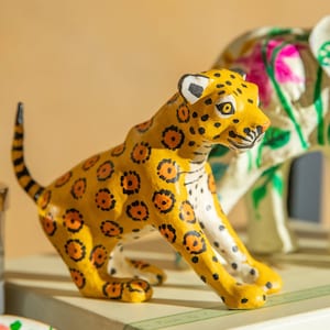 Yellow Cheetah Paper Mache Art, Home Decoration Item, Desk Accessory, Nursery Decor,  table decoration, home decoration item