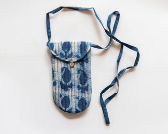 Indigo Paisley Hand Blockprinted Phone Sling, utility, Phone Sling Bag, handmade, printed bags, fabric sling made in india