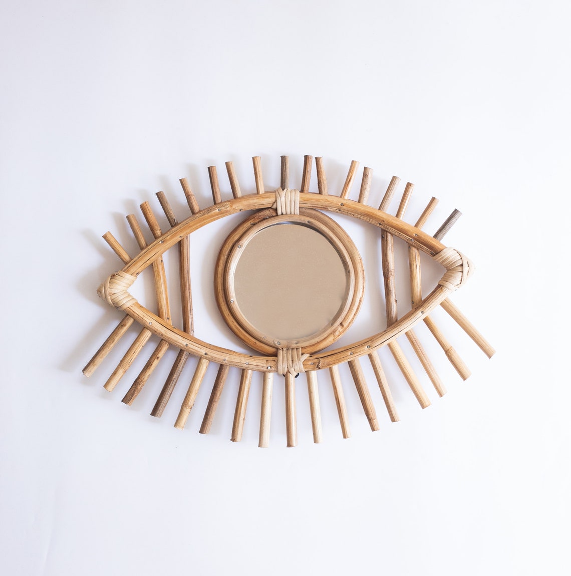 Rattan Evil Eye Mirror Evil Eye Wall Mirrors 2 Sizes Etsy