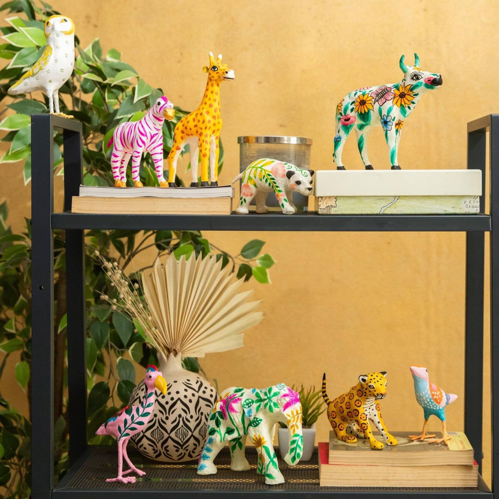 Assorted Set of Handmade Paper Mache Animals, Home Decoration