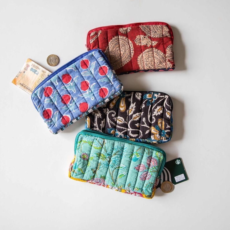 Carteras impresas a mano surtidas, hechas a mano, carteras impresas, cartera de tela hecha en India imagen 1
