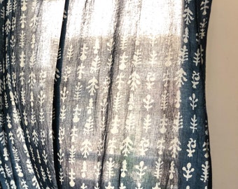 Indigo Floral Print Semi sheer curtains,Cotton curtains,Sheer panels,Curtains boho,curtain panels,Blockprint handmade curtains,pack of 1