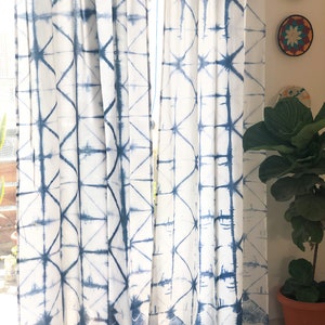 Indigo Shibori sheer Diamond curtains, Cotton Curtains, Tie Dye Panels, Bohemian Curtains, Custom Sizes available, breezy curtains,pack of 1