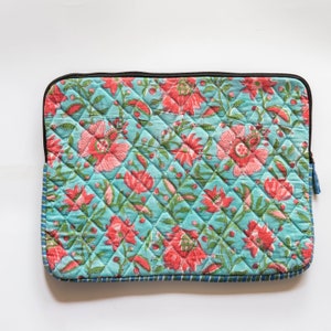Blue & Pink Floral Jaal Blockprinted Laptop Sleeve, Floral Sleeves, handmade, laptop bags, made in india