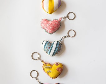 Assorted Colorful Heart Shape Keychains, handmade, fabric keychains, Cute keychains, Small Handmade fabric, made in india