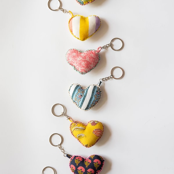 Assorted Colorful Heart Shape Keychains, handmade, fabric keychains, Cute keychains, Small Handmade fabric, made in india