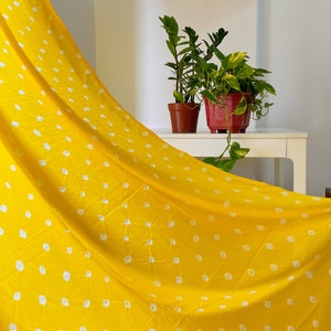 Yellow Bandhani Tie Dye Semi sheer curtains,Cotton curtains,Curtains boho, yellow curtain panels, pack of 1,Hand Dyed curtains, door panels