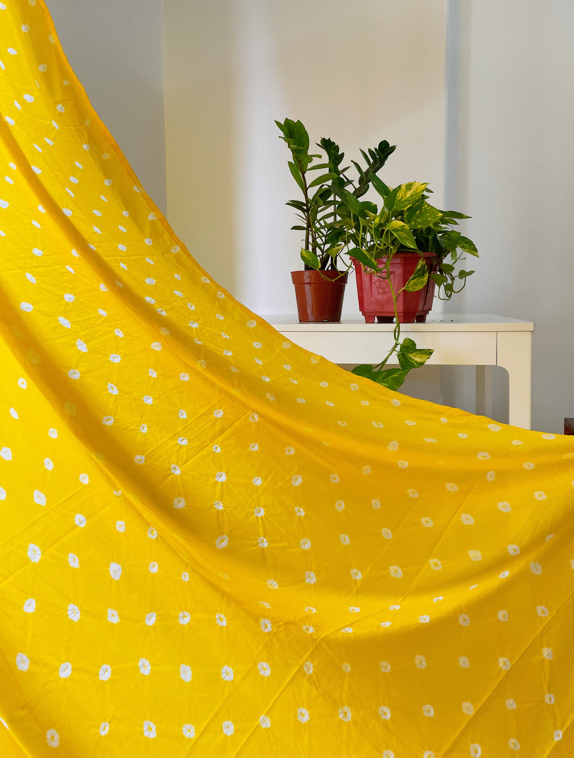 Yellow Bandhani Tie Dye Semi Sheer Curtains,cotton Curtains